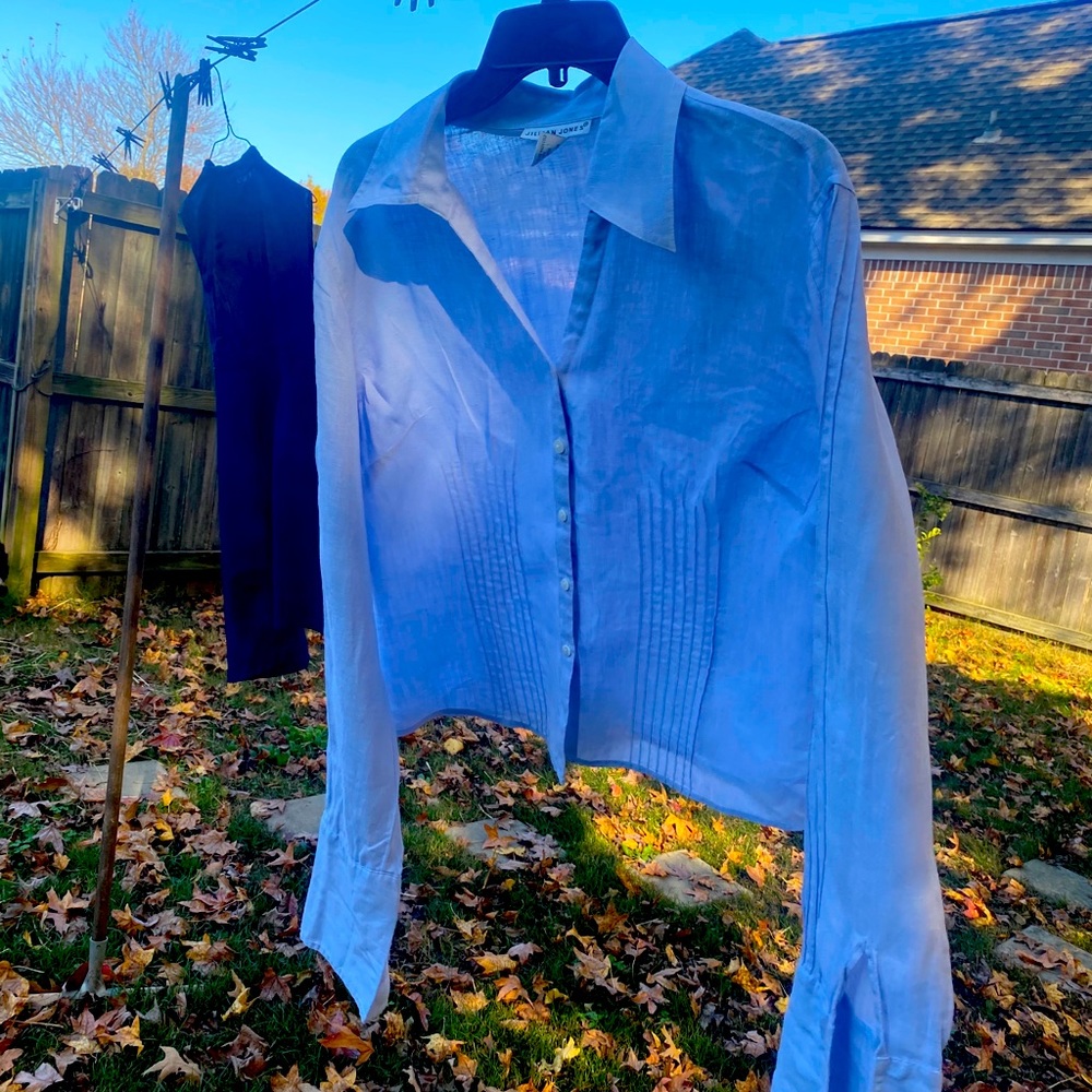 Blue linen blouse with French cuffs